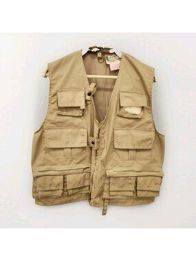 Vintage World Famous Fly Fishing Vest Mens M Tan Sanforized Utility Pocket 1970s